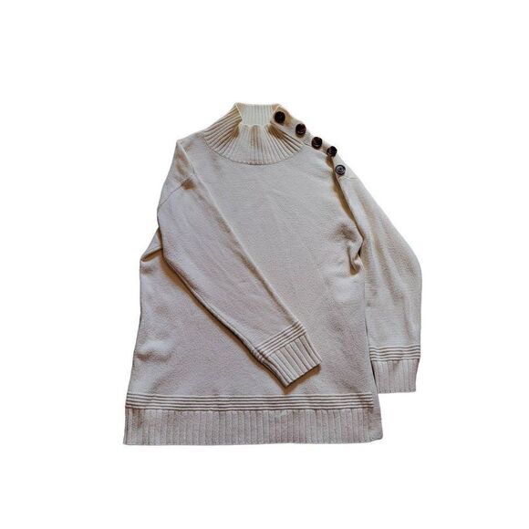 Anthropologie Margarita Tunic Cowl Sweater Button Accent White Women's Small - Picture 1 of 4